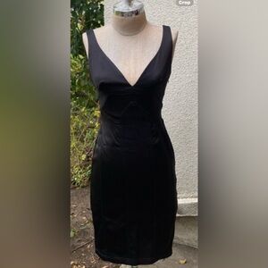 David Meister black satin like material sheath dress w/ lining. Made in USA